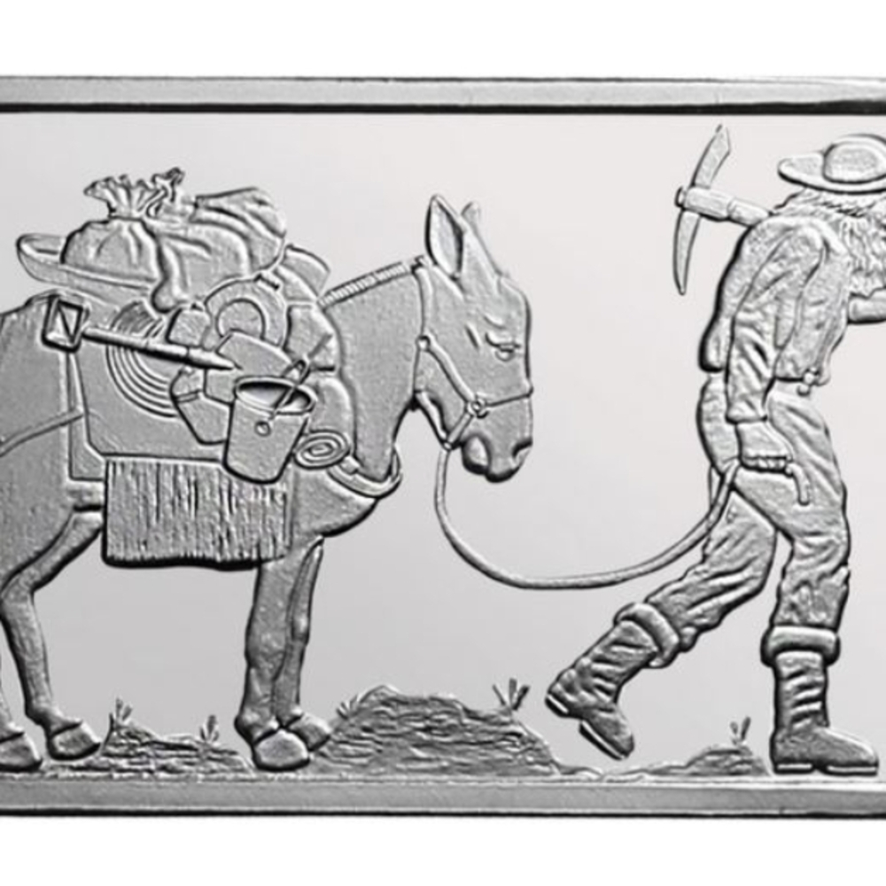 Silver Bar with Miner and Donkey Design